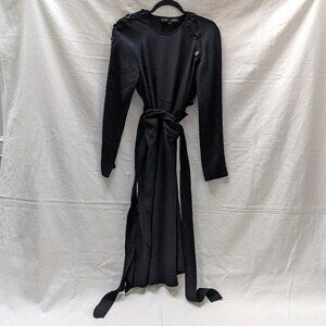 Proenza Schouler Black Midi Long Sleeve Belted Ruffle Wrap Dress Size 6